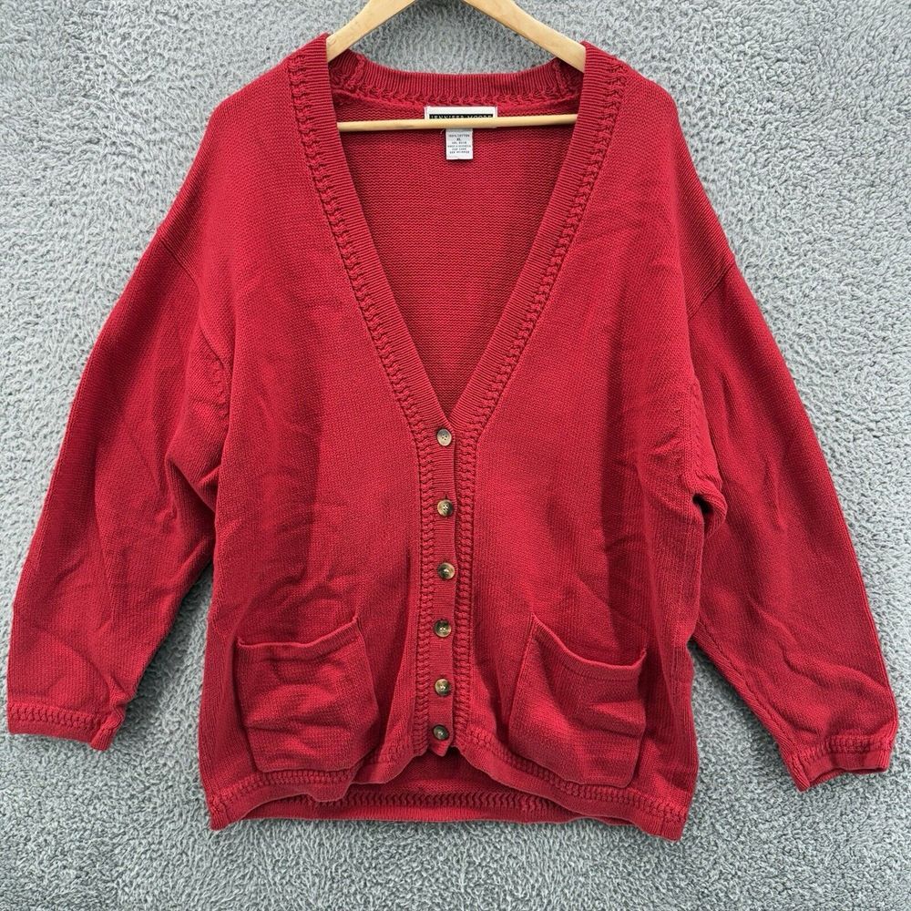 JENNIFER MOORE Red Button Up SUPER SOFT Cardigan Sweater RIBBED Women's‎ Size XL